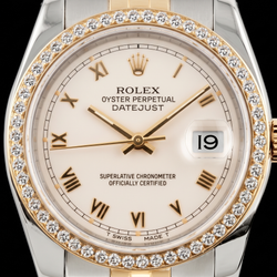 Rolex 16013 Datejust 36mm Ivory Roman Dial Two Tone Watch