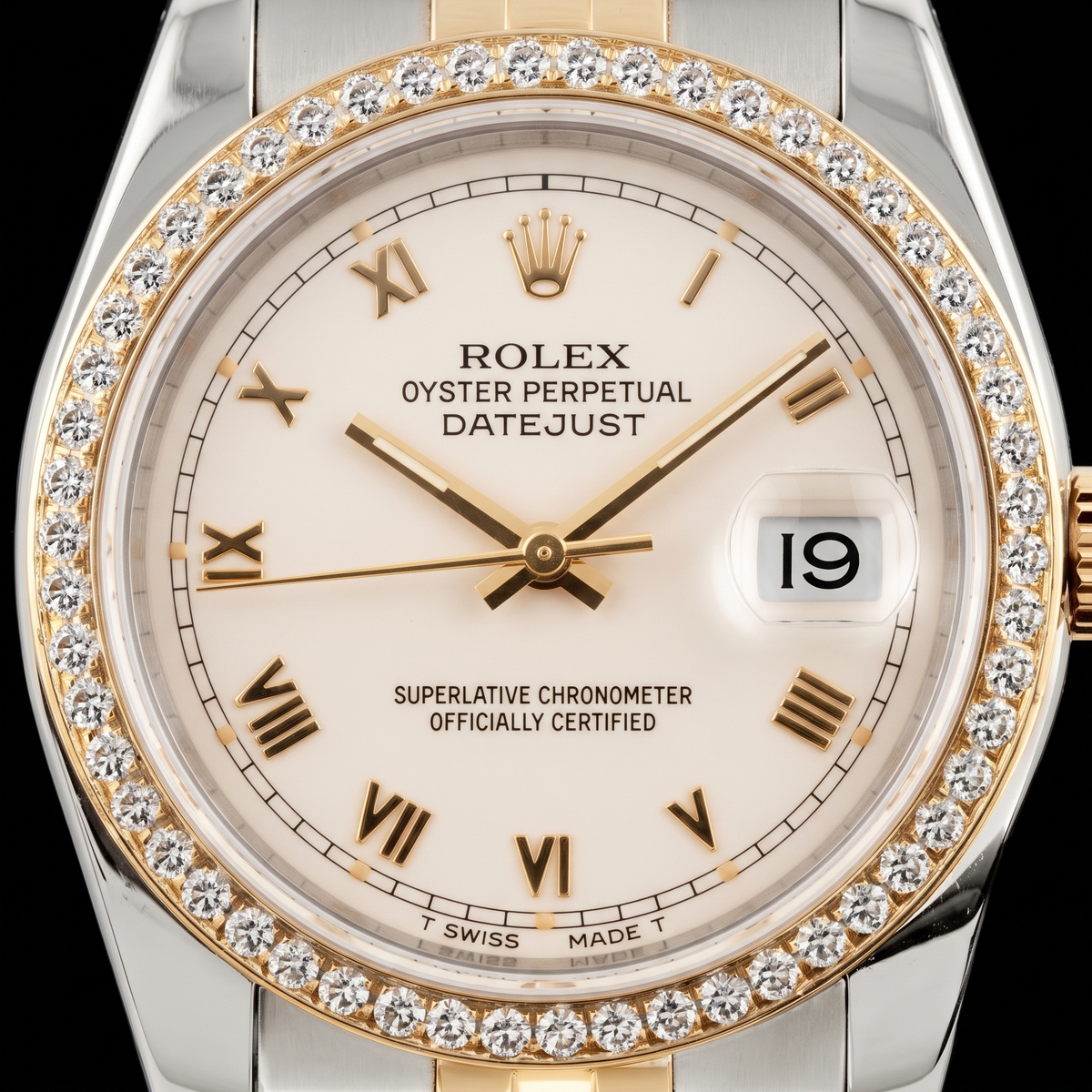 Rolex 16013 Datejust 36mm Ivory Roman Dial Two Tone Watch