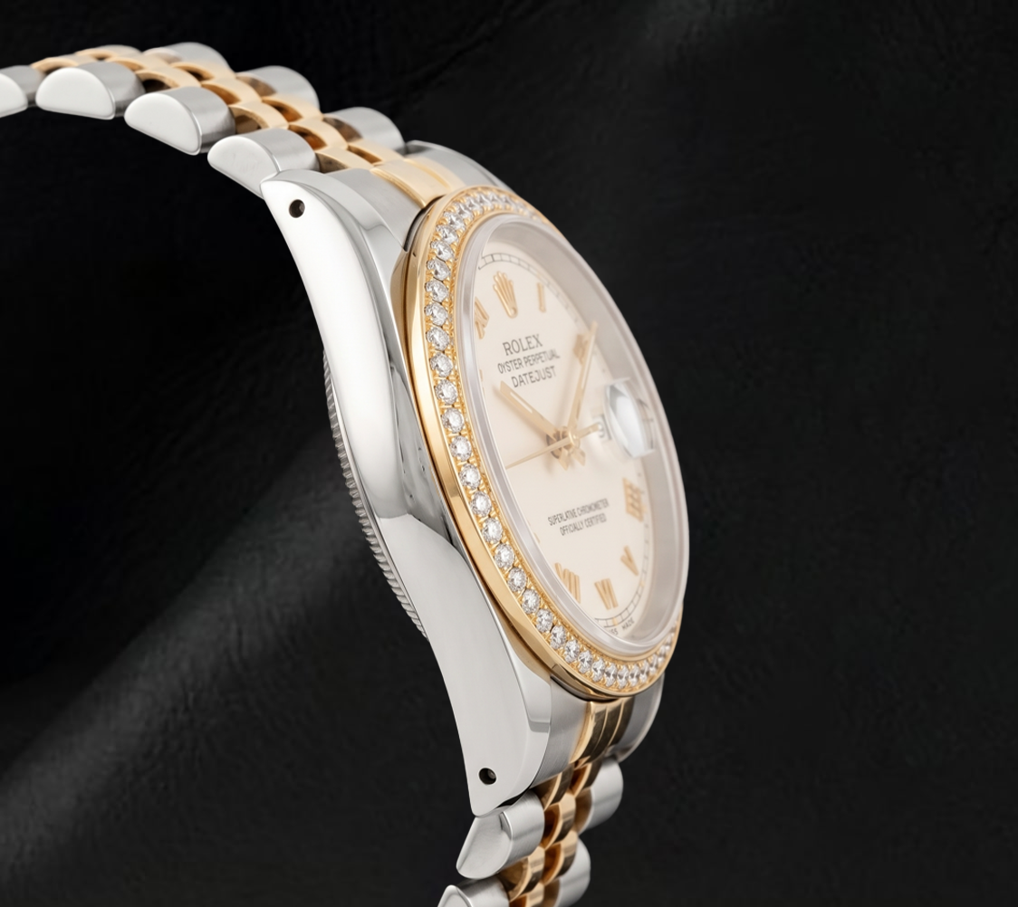 Rolex 16013 Datejust 36mm Ivory Roman Dial Two Tone Watch
