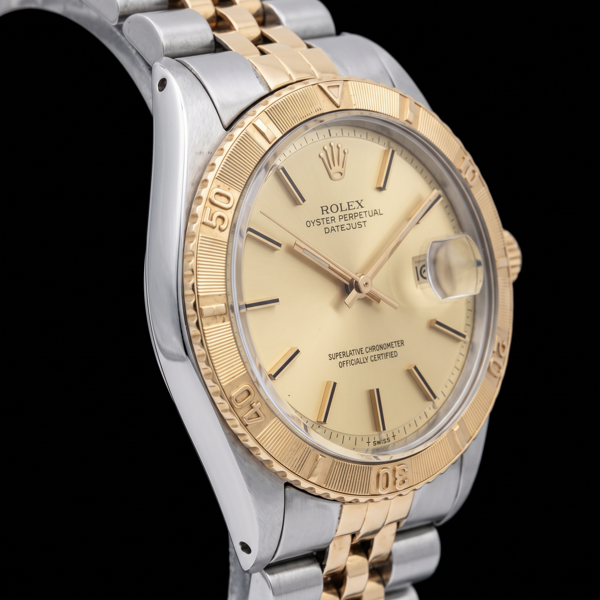 Rolex 16013 Datejust Champagne Dial Turn-O-Graph Bezel 36mm Two Tone Watch