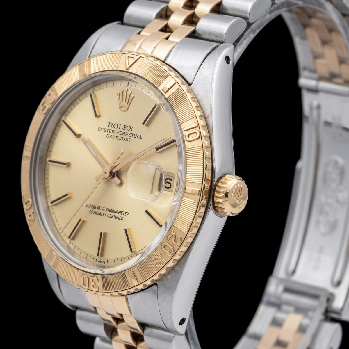 Rolex 16013 Datejust Champagne Dial Turn-O-Graph Bezel 36mm Two Tone Watch