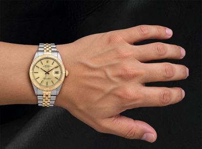 Rolex 16013 Datejust Champagne Dial Turn-O-Graph Bezel 36mm Two Tone Watch