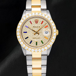Rolex 16013 Datejust Diamond Paved Rainbow Hour Dial 36mm Watch Two Tone