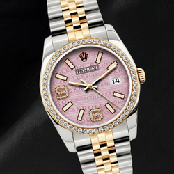 Rolex 16013 Pink Wave Arabic Diamond Dial Datejust 36mm Diamond Bezel Watch