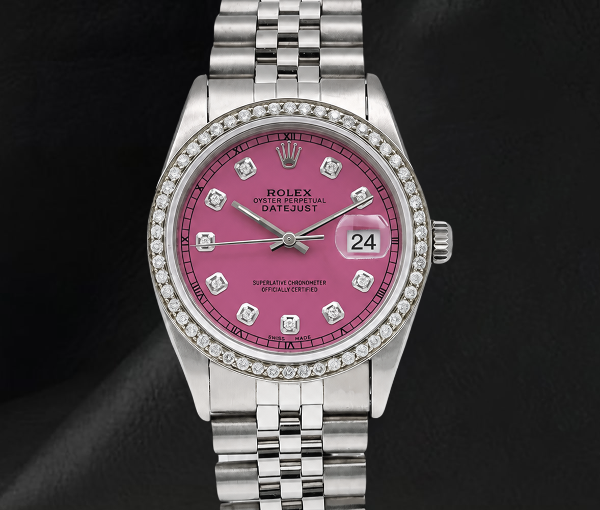 Rolex 16014 Datejust 36mm Pink Diamond Dial Stainless Steel Watch