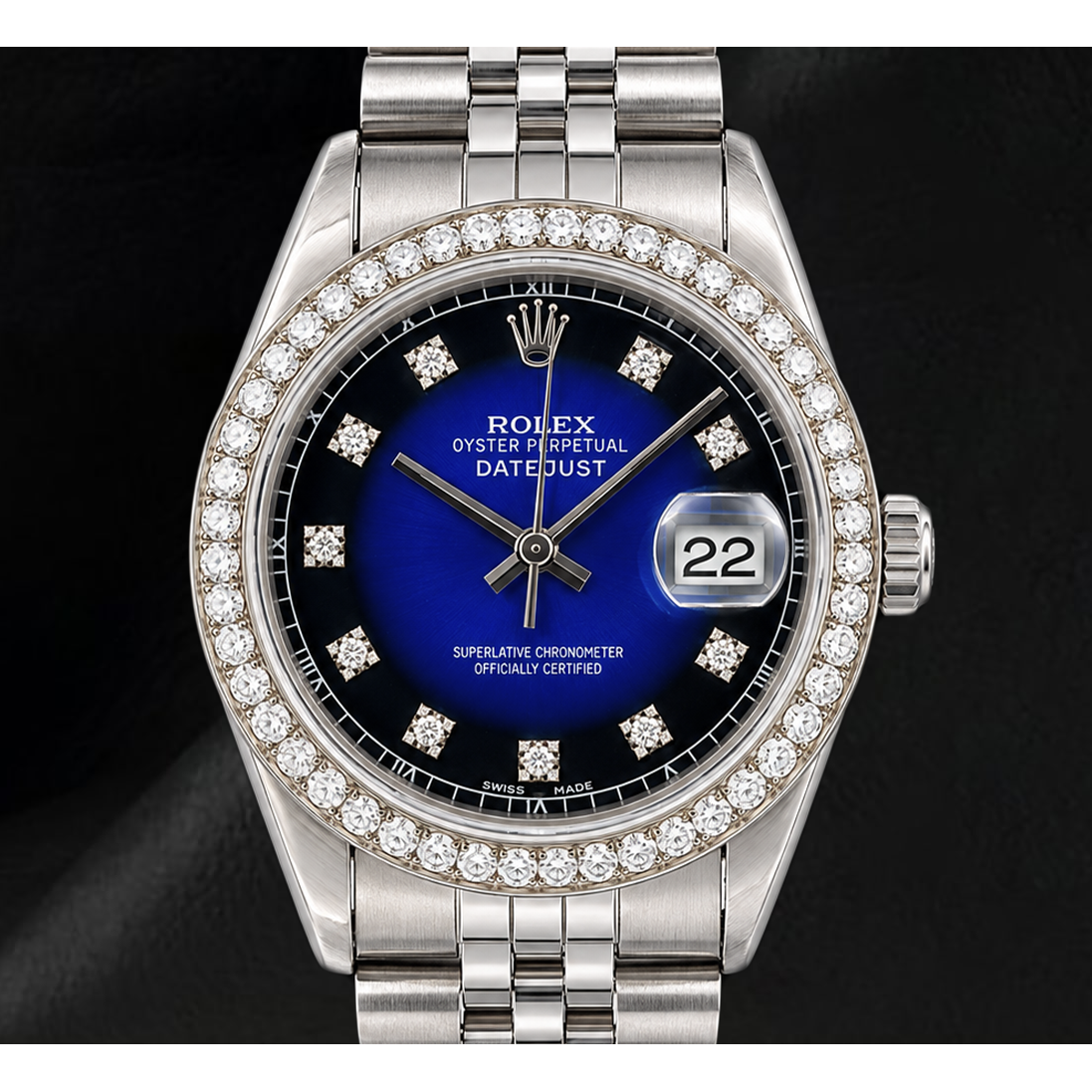 Rolex 1601 Datejust 36mm Blue Diamond Dial Stainless Steel Watch