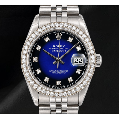 Rolex 1601 Datejust 36mm Blue Diamond Dial Stainless Steel Watch