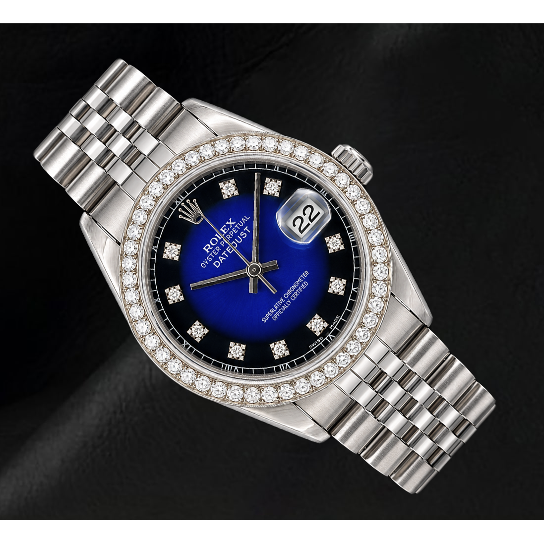 Rolex 1601 Datejust 36mm Blue Diamond Dial Stainless Steel Watch
