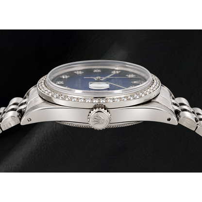Rolex 1601 Datejust 36mm Blue Diamond Dial Stainless Steel Watch