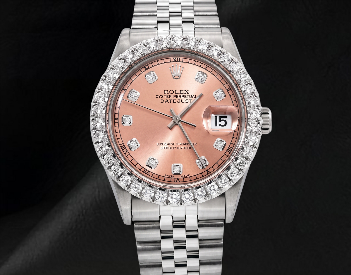 Rolex 1601 Datejust Salmon Diamond Dial 36mm Stainless Steel Watch