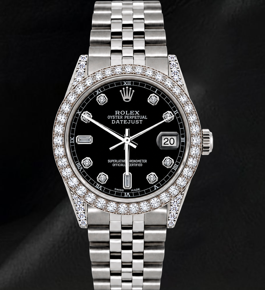 Rolex 16200 Datejust 36mm  Black Diamond Dial Stainless Steel Watch