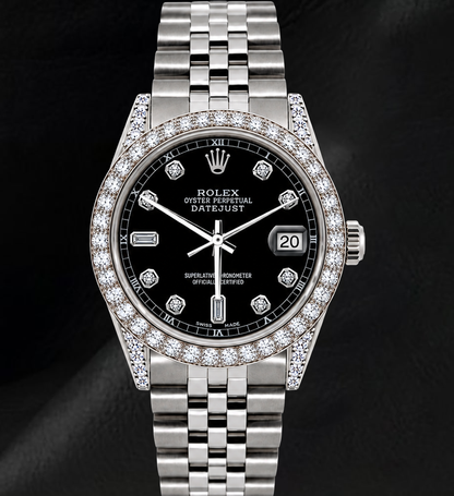 Rolex 16200 Datejust 36mm  Black Diamond Dial Stainless Steel Watch