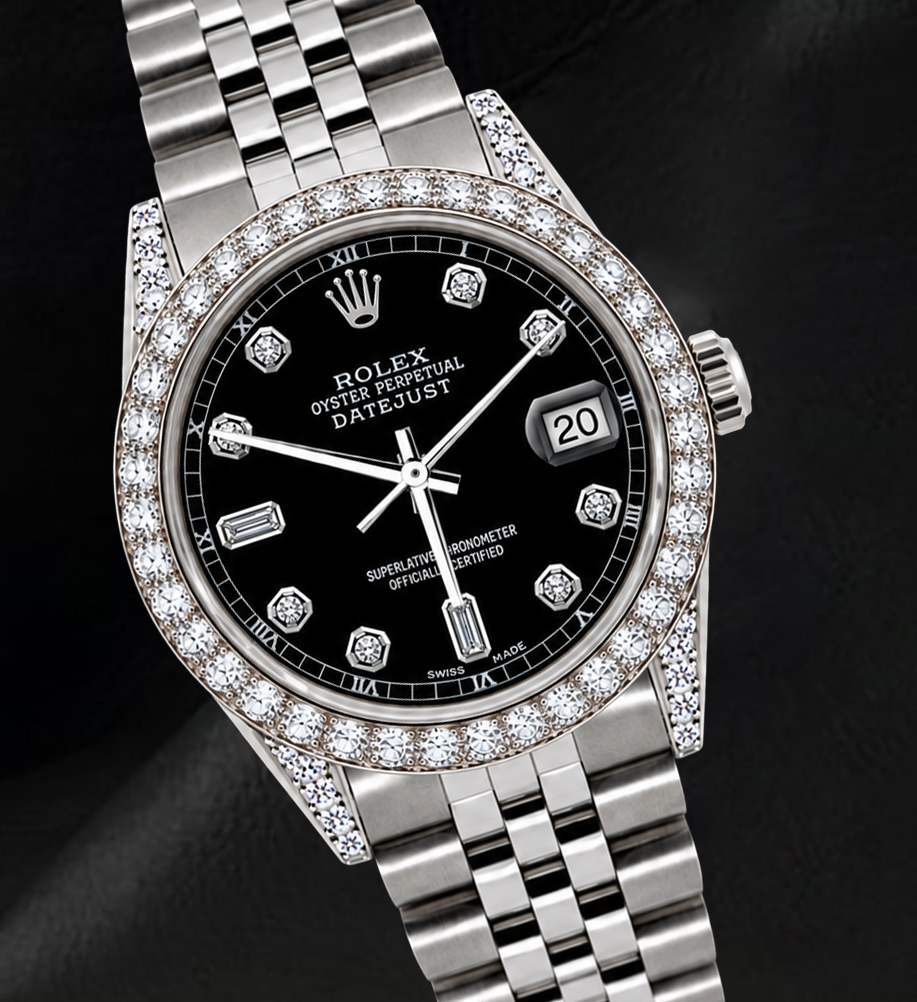 Rolex 16200 Datejust 36mm  Black Diamond Dial Stainless Steel Watch