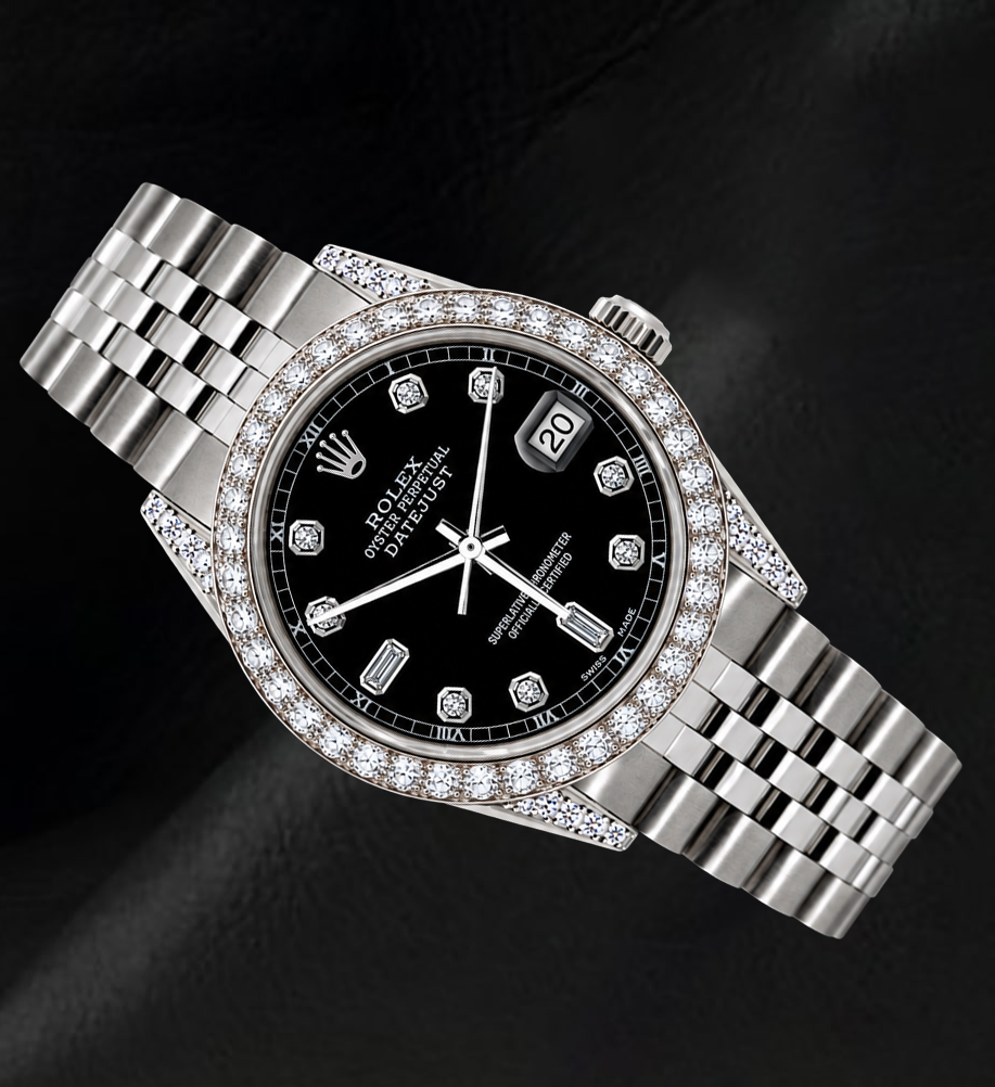 Rolex 16200 Datejust 36mm  Black Diamond Dial Stainless Steel Watch