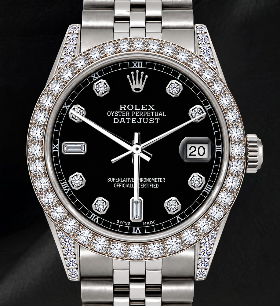 Rolex 16200 Datejust 36mm  Black Diamond Dial Stainless Steel Watch