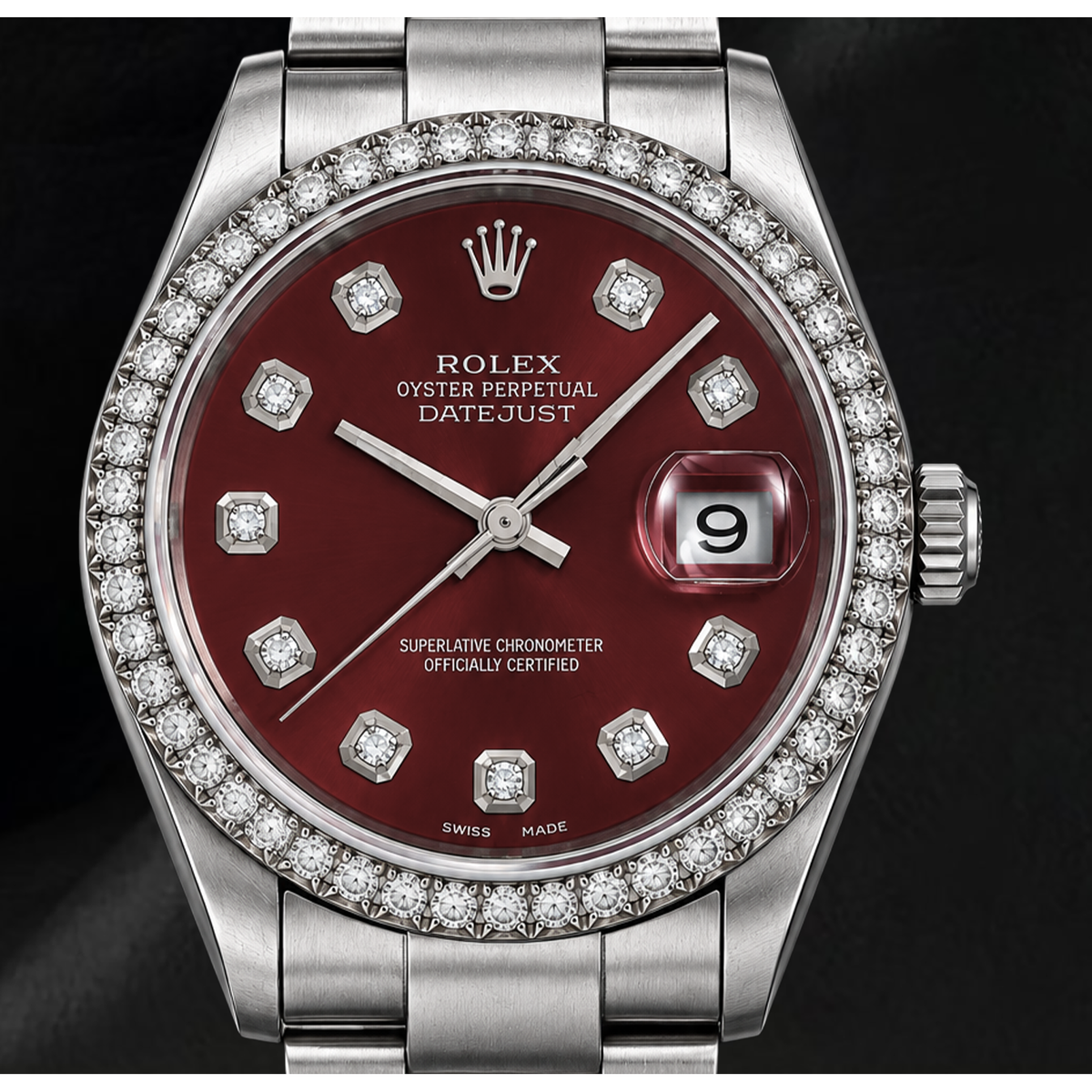 Rolex 16200 Datejust 36mm Red Diamond Dial Stainless Steel Watch