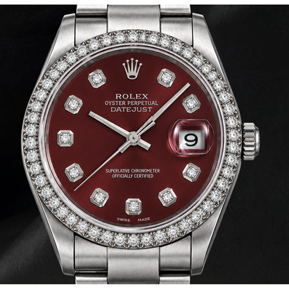 Rolex 16200 Datejust 36mm Red Diamond Dial Stainless Steel Watch
