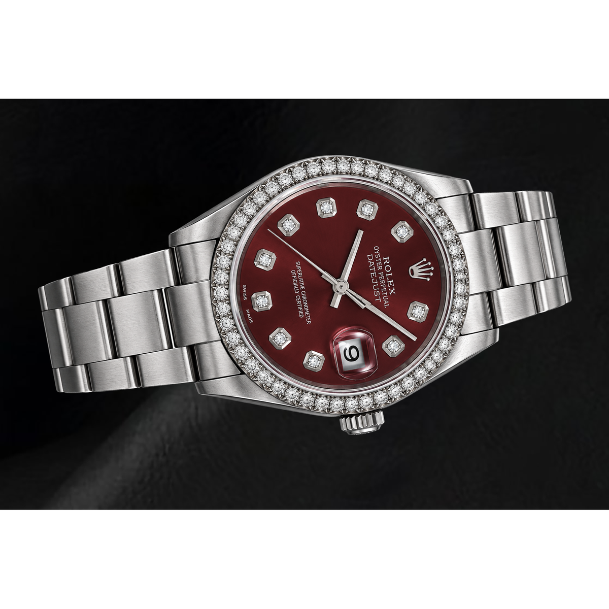 Rolex 16200 Datejust 36mm Red Diamond Dial Stainless Steel Watch