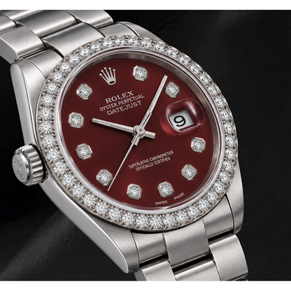 Rolex 16200 Datejust 36mm Red Diamond Dial Stainless Steel Watch