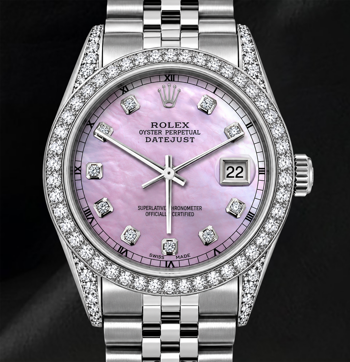 Rolex 16200 Datejust Pink Diamond Dial 36mm Diamond Bezel Stainless Steel Watch
