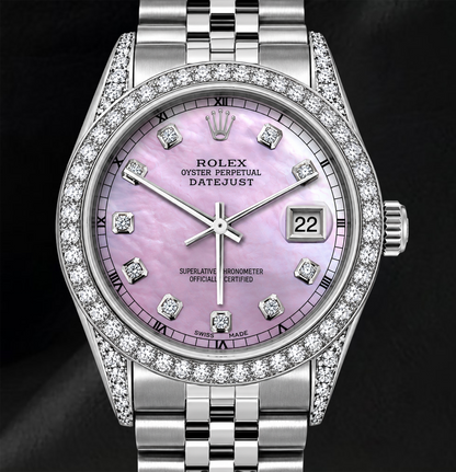Rolex 16200 Datejust Pink Diamond Dial 36mm Diamond Bezel Stainless Steel Watch