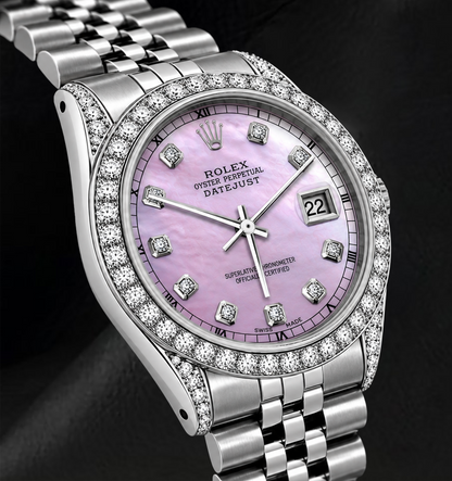 Rolex 16200 Datejust Pink Diamond Dial 36mm Diamond Bezel Stainless Steel Watch