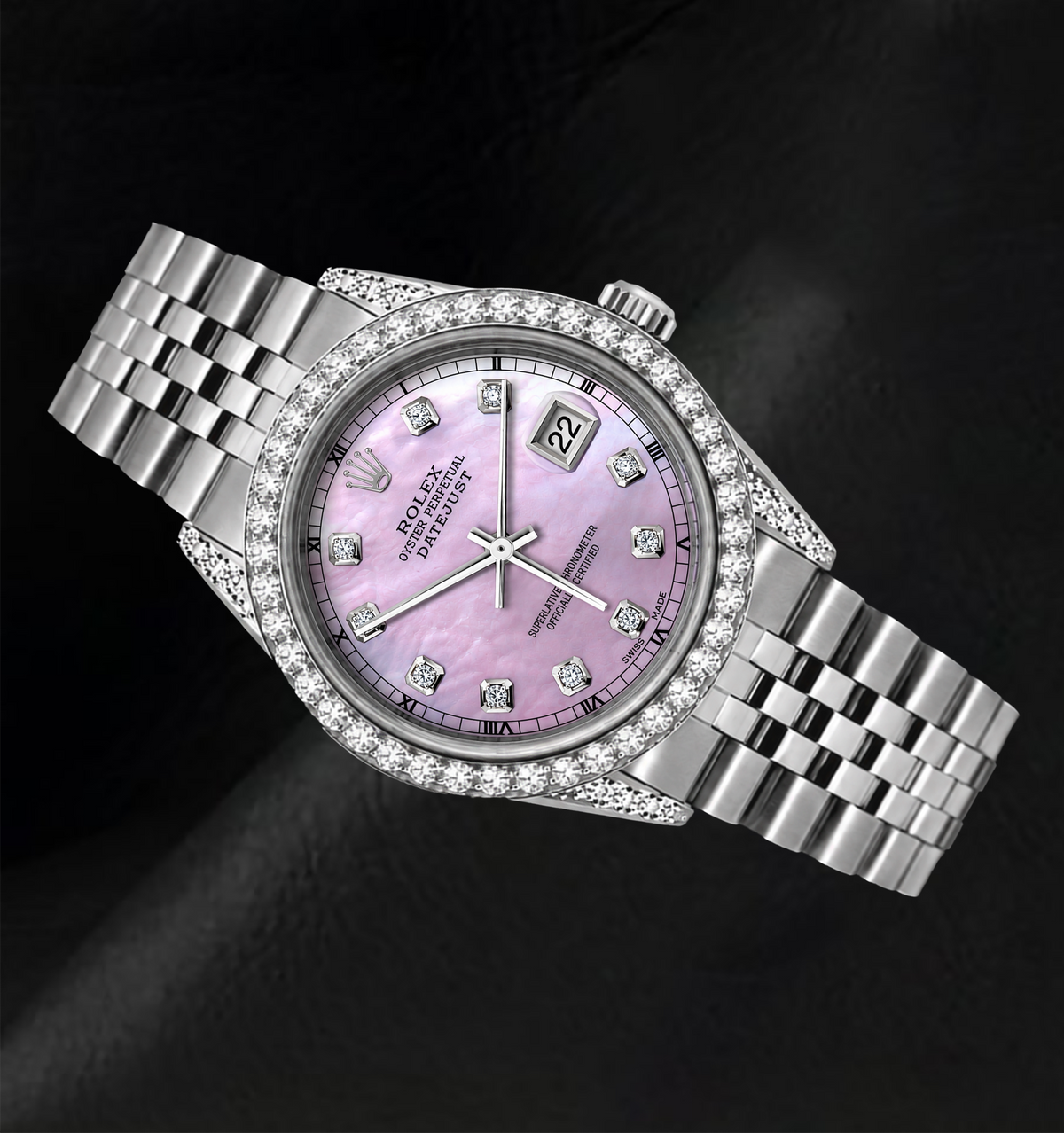 Rolex 16200 Datejust Pink Diamond Dial 36mm Diamond Bezel Stainless Steel Watch
