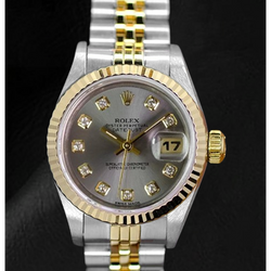 Rolex Year 2001 Datejust Gray Diamond Dial 26 mm Two Tone Ladies Watch