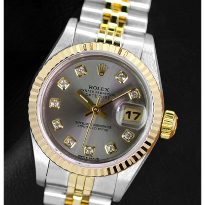 Rolex Year 2001 Datejust Gray Diamond Dial 26 mm Two Tone Ladies Watch