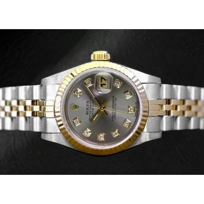 Rolex Year 2001 Datejust Gray Diamond Dial 26 mm Two Tone Ladies Watch