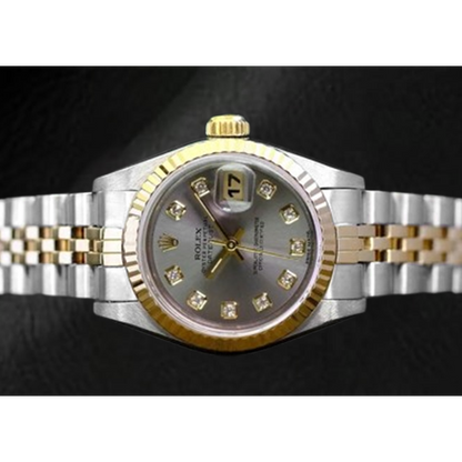 Rolex Year 2001 Datejust Gray Diamond Dial 26 mm Two Tone Ladies Watch