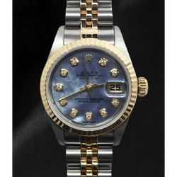 Rolex Year 2001 Datejust Gray Mother Of Pearl Diamond Dial 26 mm Two Tone Watch