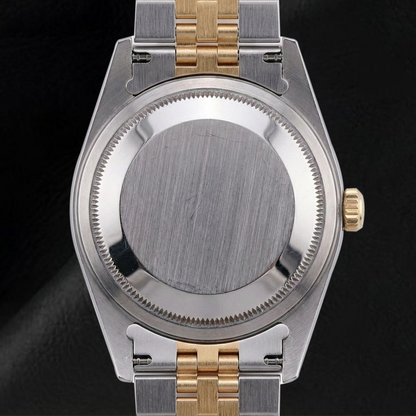 Rolex 2010 Year Datejust 36mm White Mother Of Pearl Diamond Dial Fluted Bezel Two Tone Watch With Hidden Clasp
