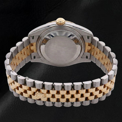 Rolex 2010 Year Datejust 36mm White Mother Of Pearl Diamond Dial Fluted Bezel Two Tone Watch With Hidden Clasp