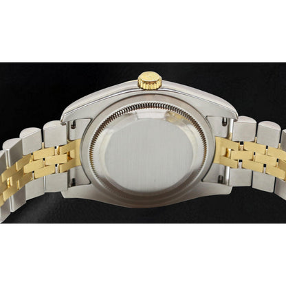 Rolex 2010 Year Datejust Silver Stick Dial Fluted Bezel 36mm Watch Two Tone With Hidden Clasp