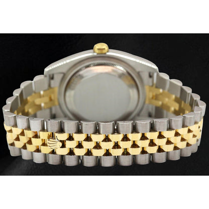 Rolex 2010 Year Datejust Silver Stick Dial Fluted Bezel 36mm Watch Two Tone With Hidden Clasp