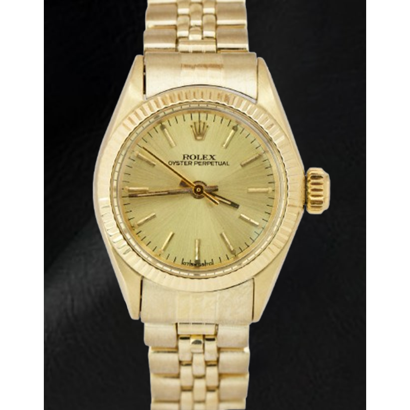 Rolex 24 mm Champagne Stick Dial Yellow Gold Watch