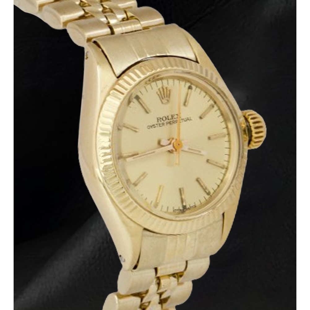 Rolex 24 mm Champagne Stick Dial Yellow Gold Watch