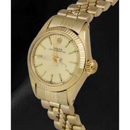 Rolex 24 mm Champagne Stick Dial Yellow Gold Watch