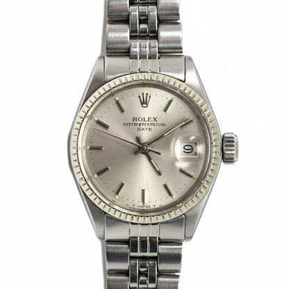 Rolex 26 mm Silver Stick Dial Stainless Steel Date Watch