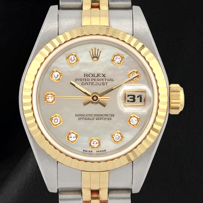 Rolex 26mm 2002 Year White Mother Of Pearl Diamond Dial Watch