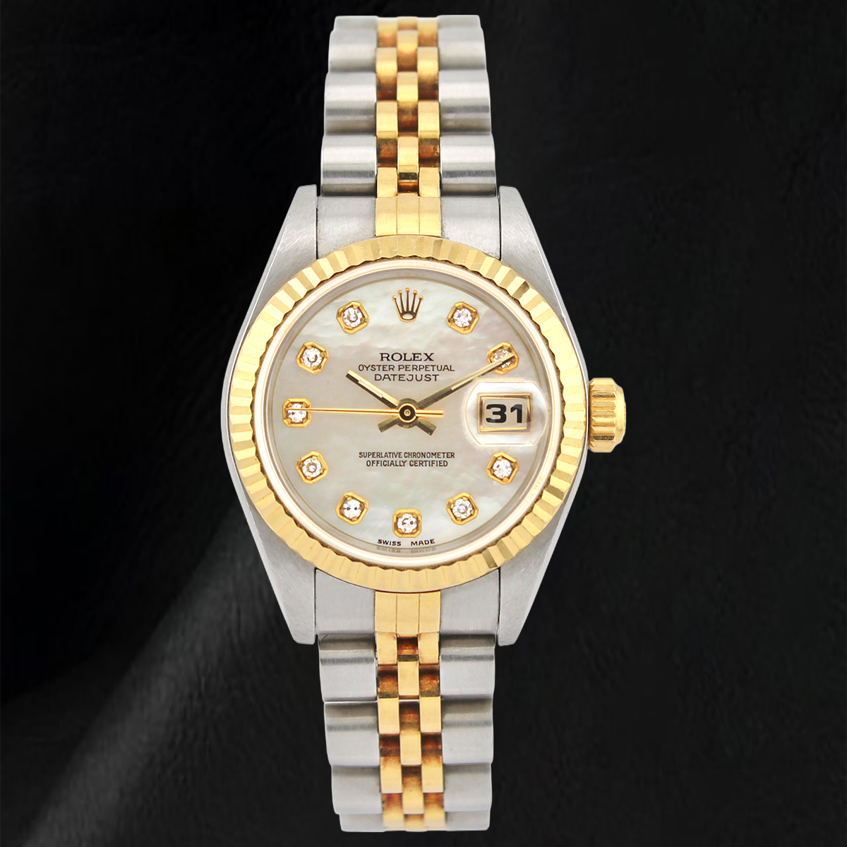 Rolex 26mm 2002 Year White Mother Of Pearl Diamond Dial Watch