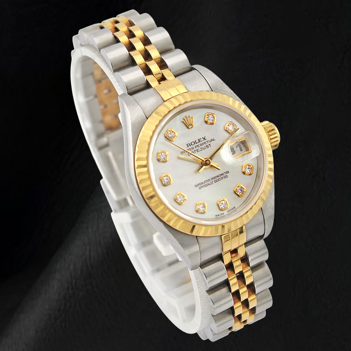 Rolex 26mm 2002 Year White Mother Of Pearl Diamond Dial Watch