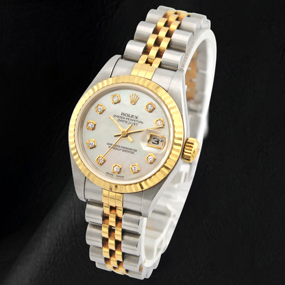 Rolex 26mm 2002 Year White Mother Of Pearl Diamond Dial Watch