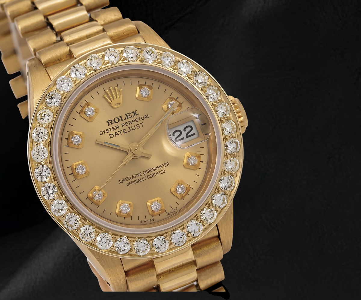 Rolex 26mm 6917 Champagne Diamond Dial Presidential Yellow Gold Watch 18K