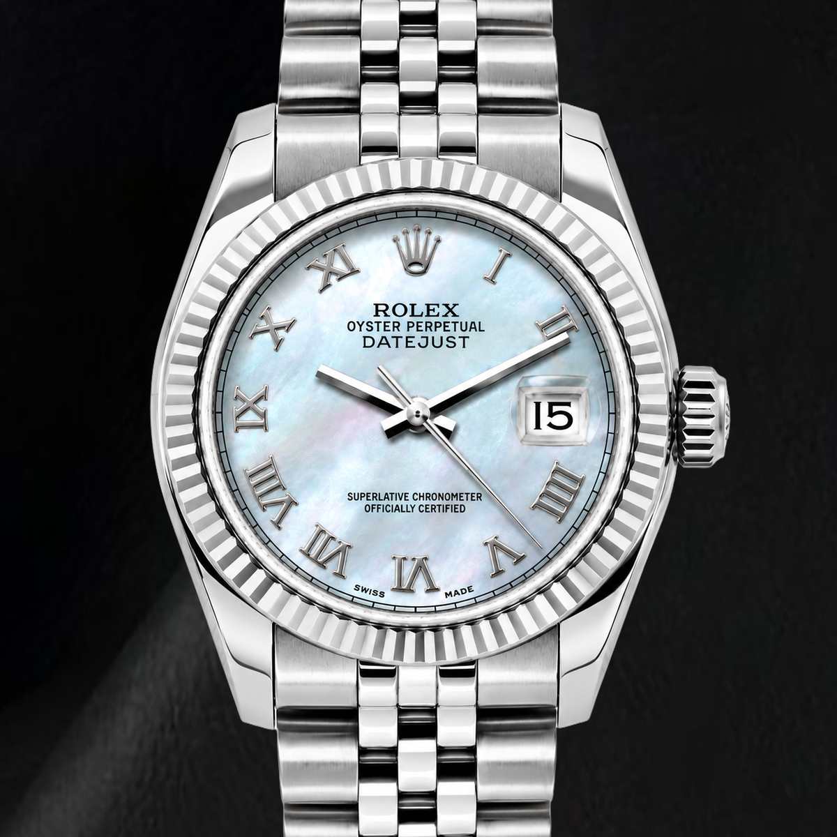 Rolex 26mm Datejust 6916 Blue Mother of Pearl Roman Dial Watch
