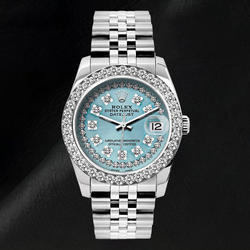 Rolex 26mm Datejust 6916 Ice Blue String Diamond Dial Stainless Steel Watch