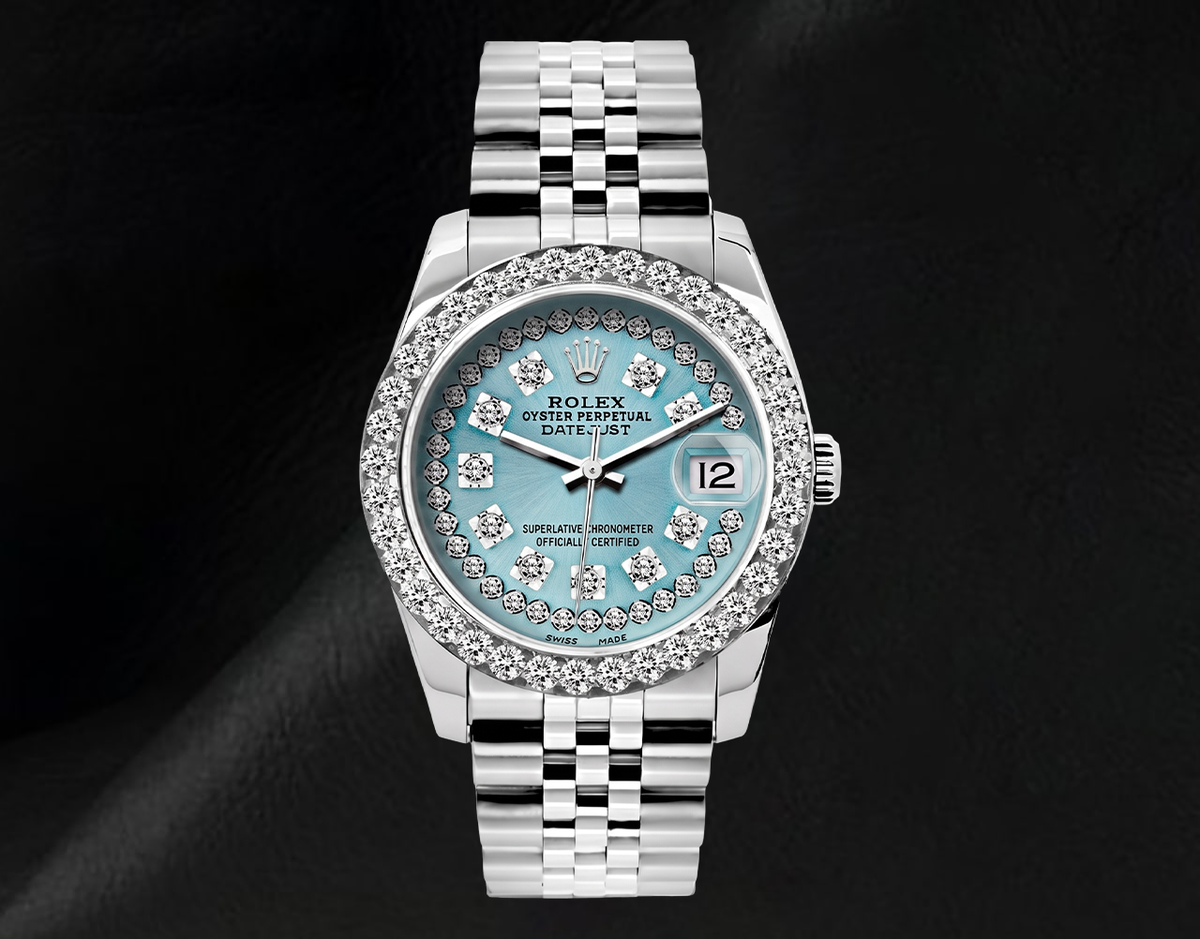 Rolex 26mm Datejust 6916 Ice Blue String Diamond Dial Stainless Steel Watch