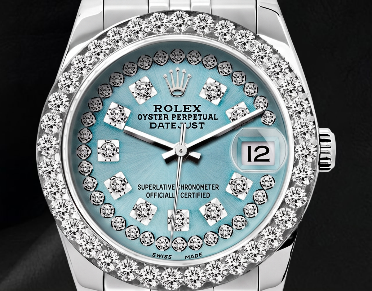 Rolex 26mm Datejust 6916 Ice Blue String Diamond Dial Stainless Steel Watch