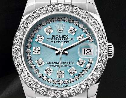 Rolex 26mm Datejust 6916 Ice Blue String Diamond Dial Stainless Steel Watch